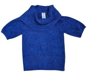 Worthington Cowl Neck Short Sleeve Sweater Small Deep Blue Metallic Office